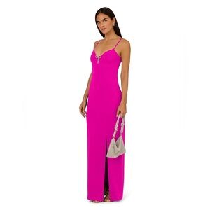New Adrianna by Adrianna Papell Knit Crepe Column Gown Pinkflame Dress Size 12